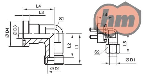 (WFS35-30SCF) M42X2/SAE1.1/4-90; tömlőcsatlakozó, könyök